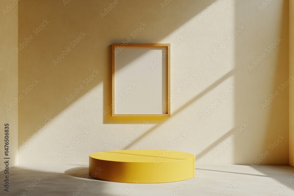 Poster elegant interior of a classic gallery showcasing an empty golden frame against a textured wall. illu