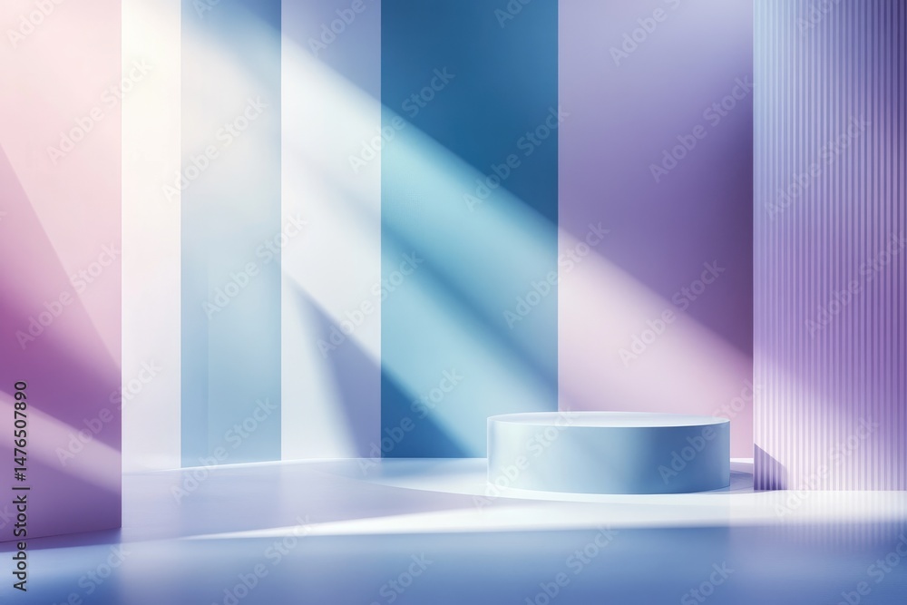 Aufkleber a vibrant. modern interior with colorful light beams casting shadows on a smooth surface. creating a