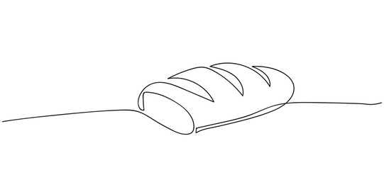 Bread in the form of a baguette. Long sandwich bread. World Bread Day. One line drawing for different uses.