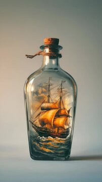 a bottle with a sailing ship close-up
