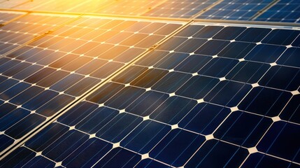 A detailed close-up of solar panels capturing sunlight and producing electricity.