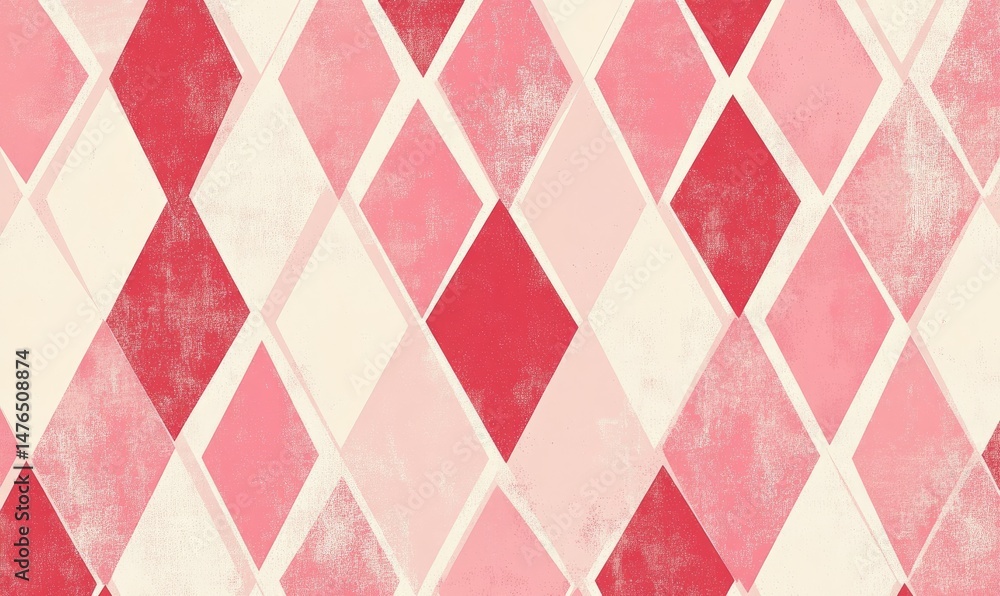 Poster a vibrant and colorful geometric pattern featuring diamonds in various shades of red and pink. creat