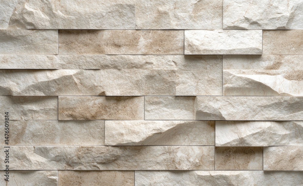 Poster a close-up view of a textured stone wall featuring various shades of cream and beige. showcasing nat