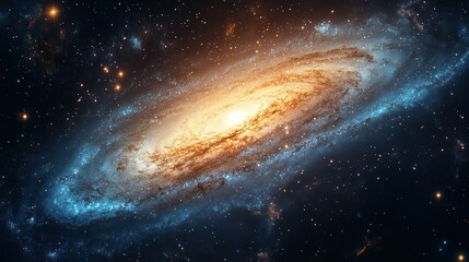 Stunning high-resolution image of a distant spiral galaxy in deep space with bright core and curved arms featu stars and cosmic dust in vibrant colors