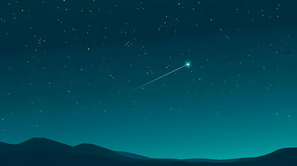 Fototapeta premium Night Sky with Shooting Star Over Serene Mountain Landscape
