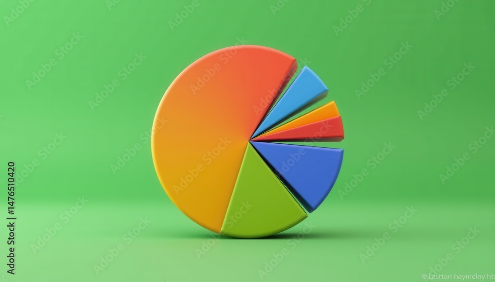 Poster a colorful 3d pie chart with multiple segments is displayed against a green background.