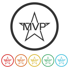 MVP star icon. Set icons in color circle buttons
