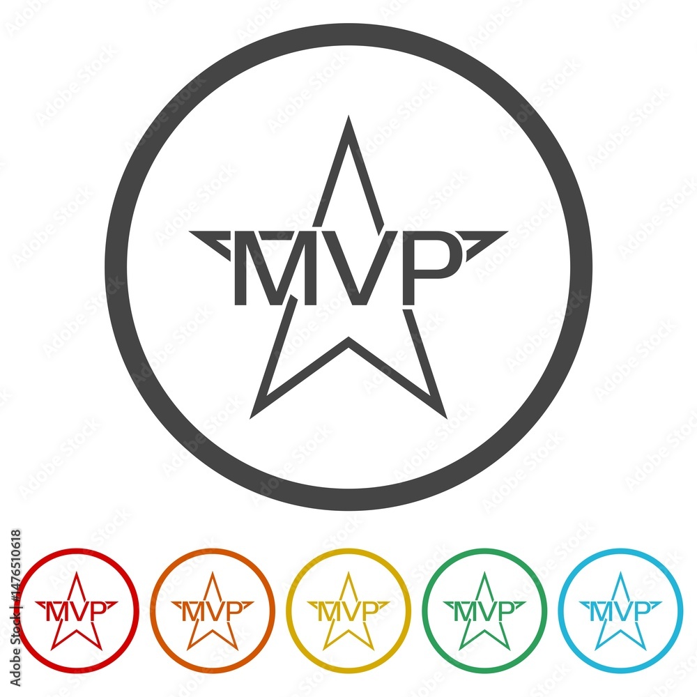 Poster mvp star icon. set icons in color circle buttons