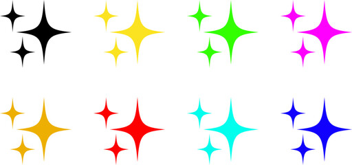 Sparkles emoji icon set, shiny flashes of three cluster group vector