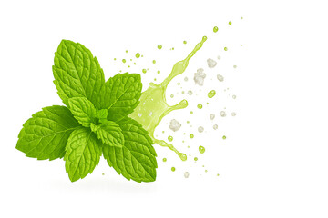 Fresh Mint Leaves with Splash of Lime Juice and Sugar Crystals on Transparent Background – Herbal Refreshment Concept for Mojito, Summer Drinks, or Natural Flavors Design