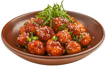 Chicken manchurian dish served on plate on transparent background
