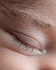 Obraz premium Delicate eyebrows of a newborn baby captured in macro under soft light.
