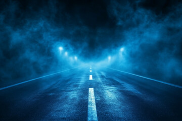 Night Road Mystical Fog Blue Highway
