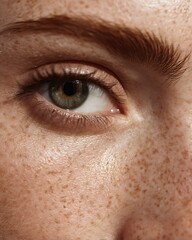 Obraz premium Close-up of natural eyebrows without makeup, showcasing healthy skin and minimal beauty on white background.