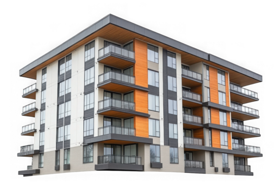 Modern apartment building facade on transparent background - Powered by Adobe