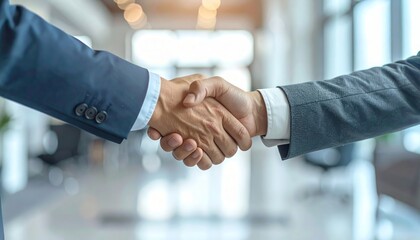 Business handshake between two professionals symbolizing partnership and agreement success in a modern office environment fostering trust and collaboration
