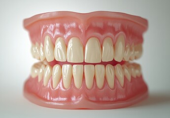 Obraz premium Detailed Close up of Artificial Full Denture Set Against White Background