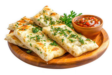 Flatbread with herbs and salsa on transparent background