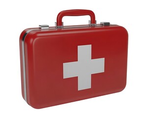 Obraz premium Red First-Aid Kit Box Isolated on White Background