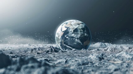 A dramatic depiction of Earth with visible signs of deforestation and ice melting.