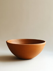 Empty terracotta bowl on a neutral background.
