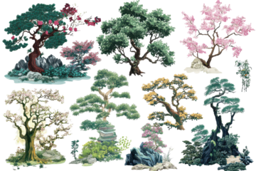 Tree clipart design set perfect for landscape illustrations green projects or seasonal digital artwork