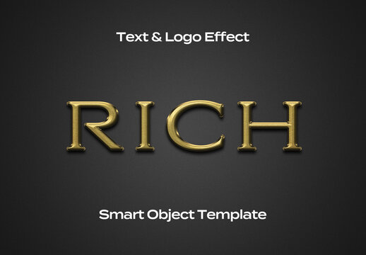 Rich Gold Black Text Logo Style Effect Mockup Logotype Template Shape