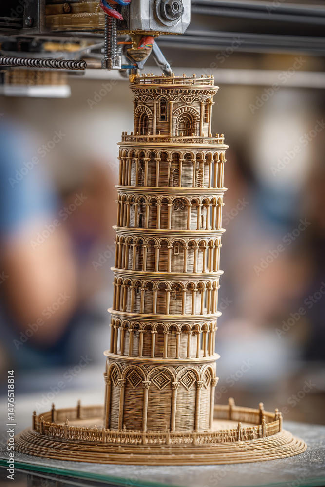 Poster a 3d printer creates a detailed model of the leaning tower of pisa with intricate architectural feat