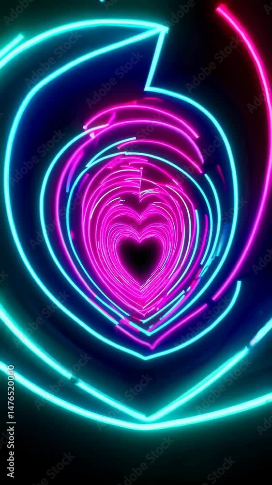 Poster neon heartbeat: dynamic journey through vibrant light tunnel in pulsating patterns
