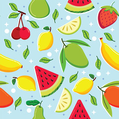 Vector Illustration of Various Fruits Background Pattern