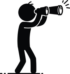 Stickman Vector Icon Illustration Exploring the Horizon with a Telescope