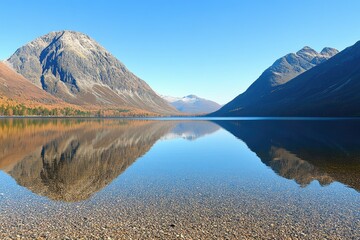 Serene mountain lake reflecting autumnal peaks (1)