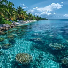 Secluded island retreat in blue waters high resolution picture