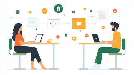 Remote Collaboration and Digital Communication – Flat Style Illustration