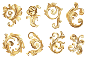 Gold decorative swirls set transparent PNG ideal for invitations, logos, and elegant projects