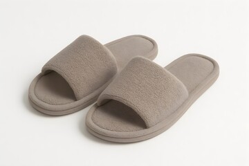 Cozy Gray Indoor Slippers on White Background
