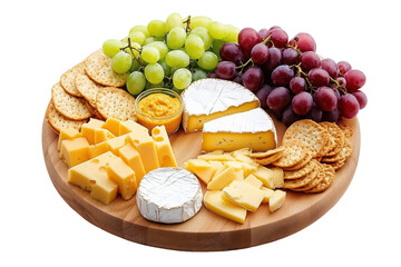 Elegant cheese platter on wooden board isolated PNG perfect for party invitations and food photography