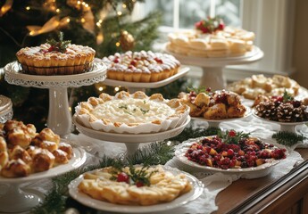 Festive Christmas Dessert Spread on Wooden Table