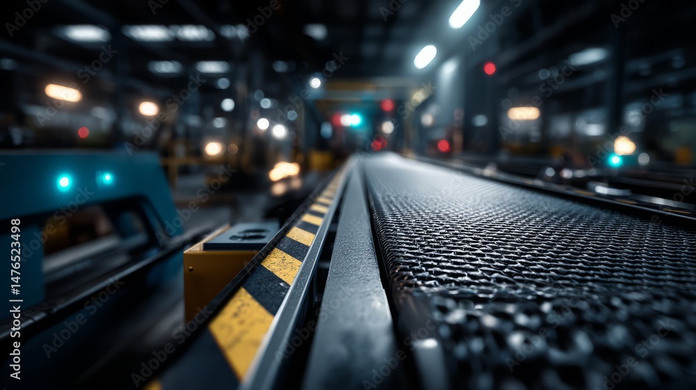 Poster automated conveyor belt system in a modern factory for efficient production
