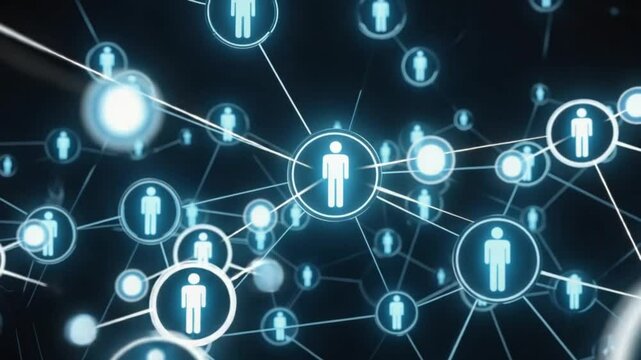 Circle shape people icon and connection line for social network cyber futuristic technology concept with dark and grain processed