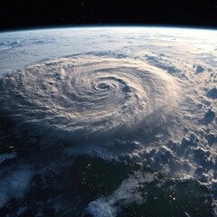Fototapeta premium Aerial View of Hurricane Swirling Over Earth From Space Vantage Point Dramatic Weather Phenomenon