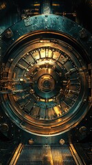 Obraz premium Intricate, circular, metallic vault door design.