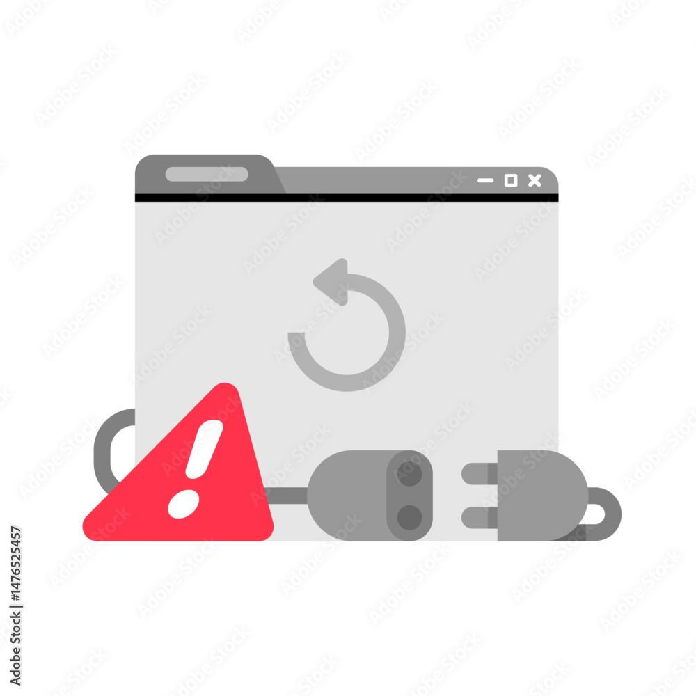 Poster flat illustration of website loading failure or connection error. loose or unplugged cable, exclamat