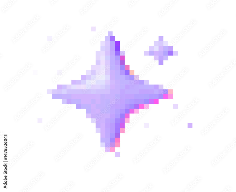 Aufkleber Retro pixel star in soft purple tone with gradient glow, 8-bit style vector illustration for game design, web elements, decorative assets, user interface, modern aesthetic visual graphics.
