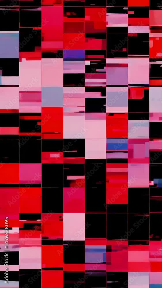 Poster dynamic glitch art transition with vibrant pixelated patterns and abstract colors