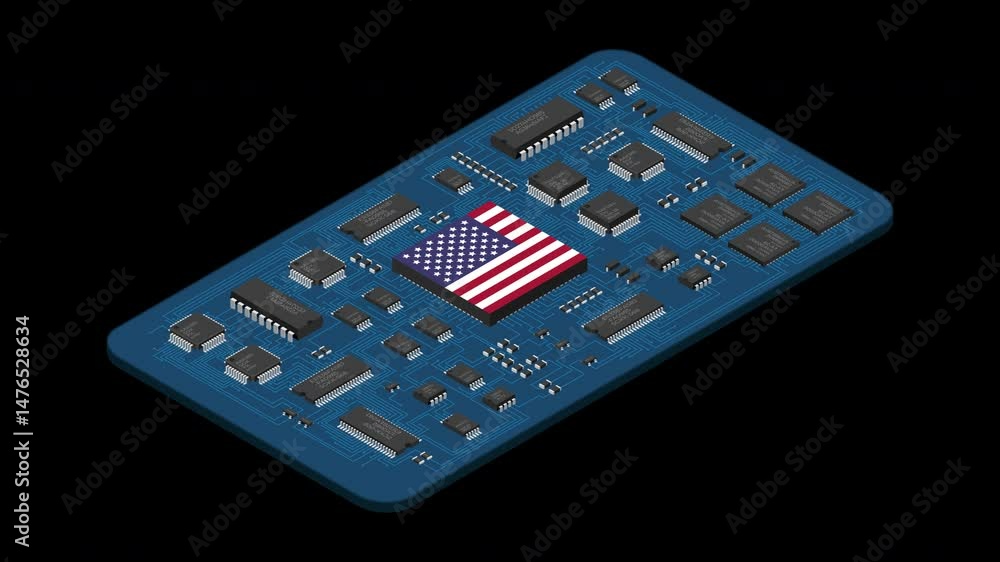 Aufkleber isometric electronic board animation with usa flag. isometric printed circuit board with electronic 