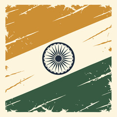 Vintage Grunge India Flag Tricolor Vector Illustration with Ashoka Chakra Patriotic National Symbol generative ai