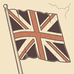 Vintage Union Jack British Flag Waving on Pole Patriotic UK Symbol Historical Illustration Vector Generative ai