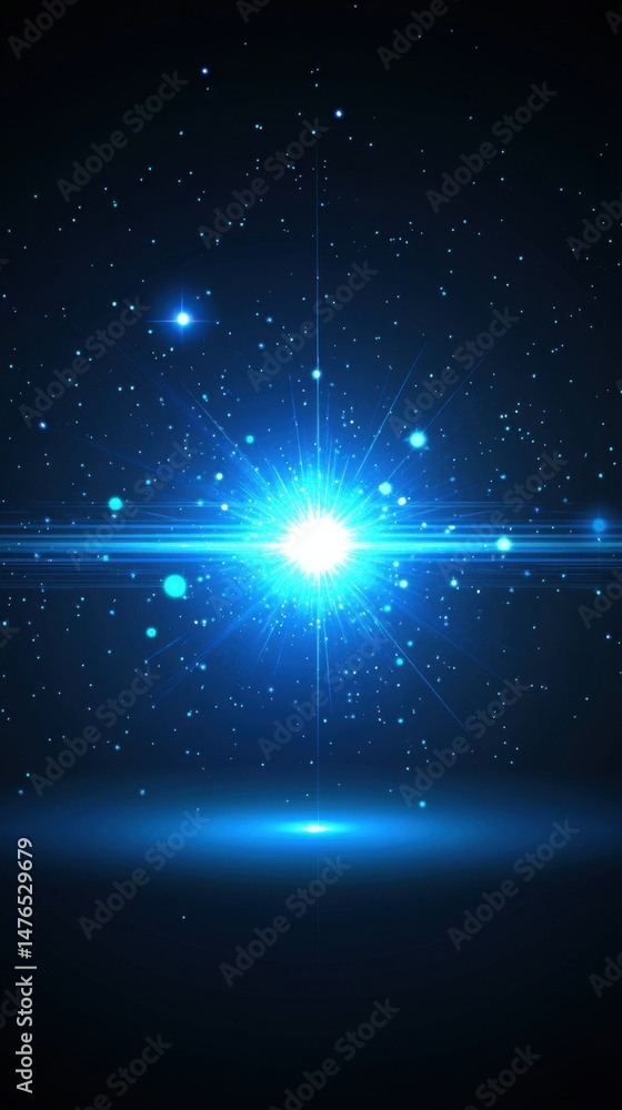 Poster abstract cosmic burst in deep space digital art with bright light and starfield background showing e