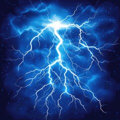 Fototapeta premium Electric storm with lightning bolts striking in a blue sky dramatic weather illustration power and energy concept